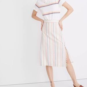 Sz 2 Madewell Button Slit Midi Skirt in Flecked Rainbow Stripe SOLD OUT
